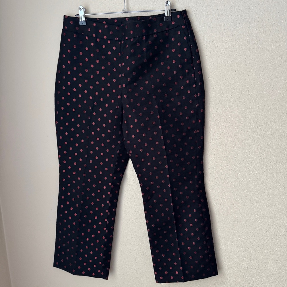 NWOT Talbots Pants Women Size 6P Black Red Polka Dot Shimmer Wide Leg Crop Capri